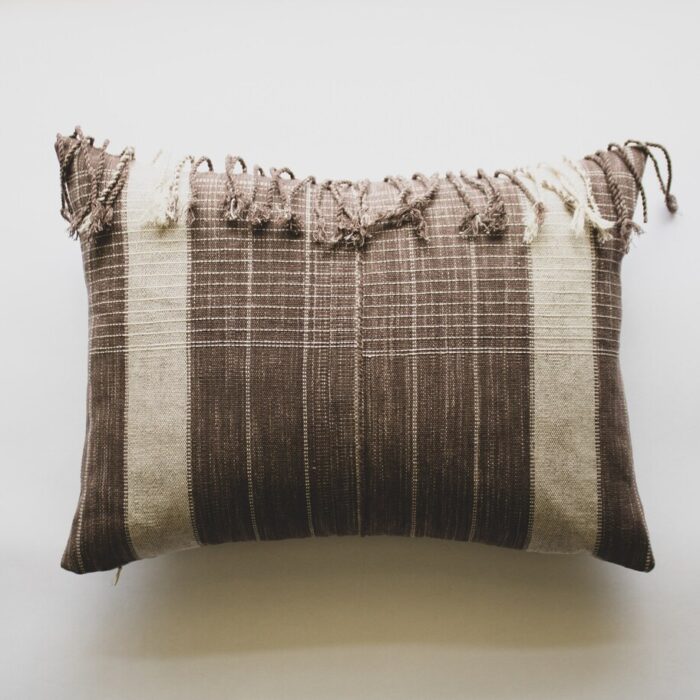 Taupe Lumbar Pillow Cover with Fringe